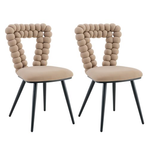 Chaises Lot De 2 Moderne - Dossier Triangle, Pieds Métal Peint, Stable, Velours Camel