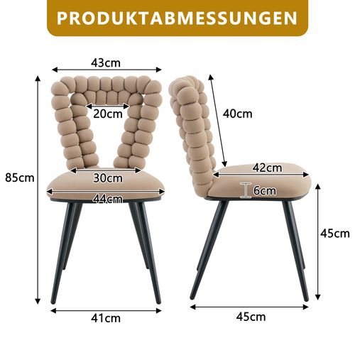 Chaises Lot De 2 Moderne - Dossier Triangle, Pieds Métal Peint, Stable, Velours Camel