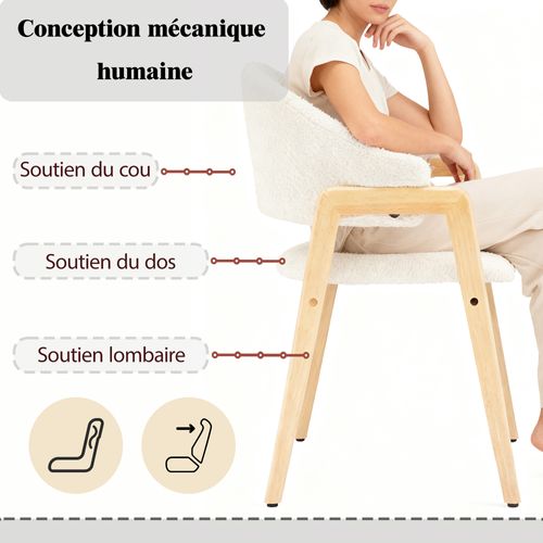 Chaises Lot De 6, Dossier Incurvé, Assise En Tissu Confortable, Structure Bois, Blanc