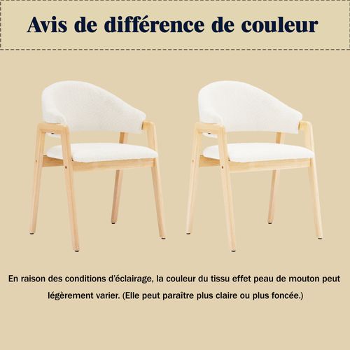 Chaises Lot De 2, Dossier Incurvé, Assise En Tissu Confortable, Structure Bois, Blanc