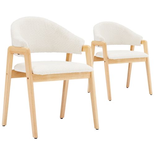 Chaises Lot De 2, Dossier Incurvé, Assise En Tissu Confortable, Structure Bois, Blanc