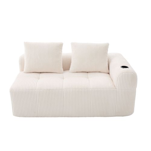 Canapé 2 Places Moderne Sans Assemblage Avec Porte-gobelet Et Poches, Velours Côtelé Beige