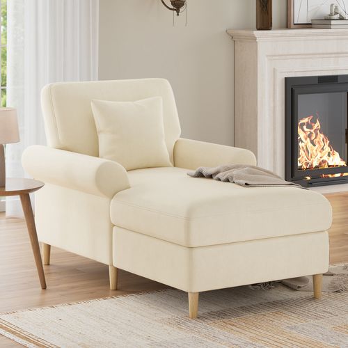 Fauteuil Lounge 1 Place Grande Taille Avec Coussin Rembourré, Velours Confortable, Beige