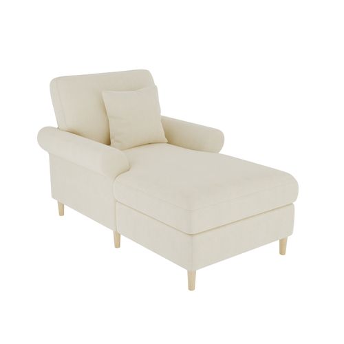 Fauteuil Lounge 1 Place Grande Taille Avec Coussin Rembourré, Velours Confortable, Beige