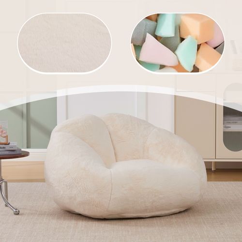 Fauteuil Poire - Mousse à Mémoire De Forme Et Base Antidérapante - En Fausse Fourrure - Beige