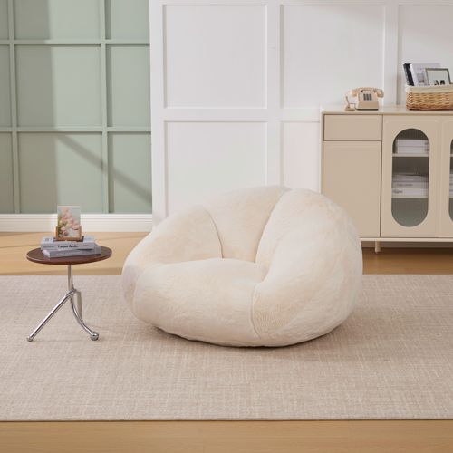 Fauteuil Poire - Mousse à Mémoire De Forme Et Base Antidérapante - En Fausse Fourrure - Beige