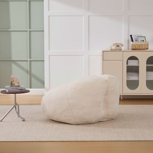 Fauteuil Poire - Mousse à Mémoire De Forme Et Base Antidérapante - En Fausse Fourrure - Beige