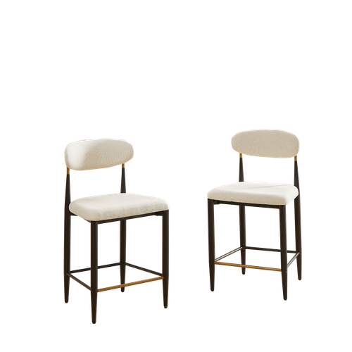 Chaise De Bar Lot De 2, Dossier Courbé, Design Moderne, Hautes Cuisine, Tissu Et Métal, Beige