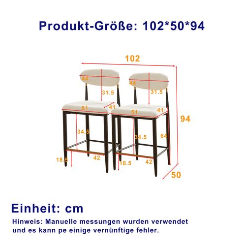 Chaise De Bar Lot De 2, Dossier Courbé, Design Moderne, Hautes Cuisine, Tissu Et Métal, Beige