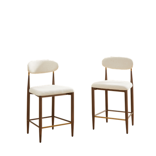 Chaise De Bar Lot De 2, Assise Confortable, Hauteur Cuisine/comptoir, Métal, Tissu Beige