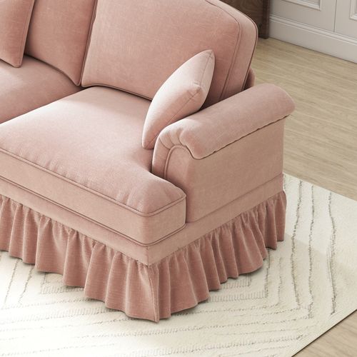 Canapé Moderne 2 Places Avec Accoudoirs Entonnoir, Pouf Et Jupe Amovible, Chenille Rose