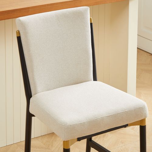 Chaise De Bar Lot De 2, Hauteur, Repose-pieds, Scandinave, Cadre Noir/doré, Assise Tissu Beige