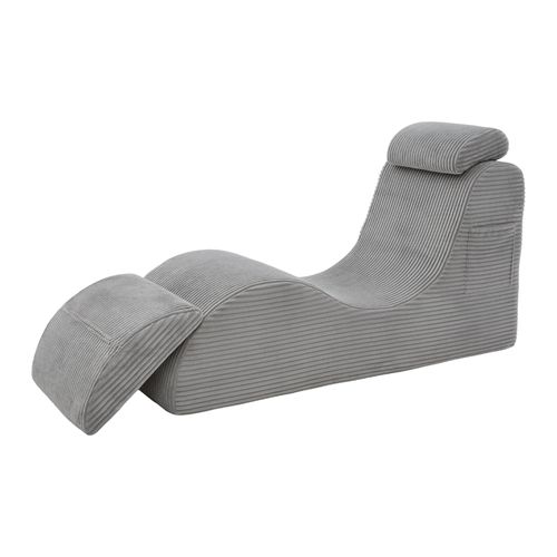 Fauteuil Lounge Avec Coussin Amovible Et Poche Latérale, Ergonomique, Velours Côtelé, Gris Clair