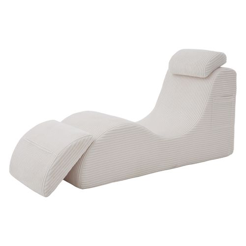 Fauteuil Lounge Avec Coussin Amovible Et Poche Latérale, Ergonomique, Velours Côtelé, Beige