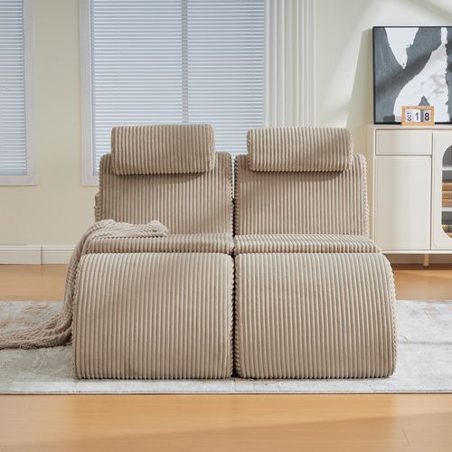 Fauteuil Lounge Avec Coussin Amovible Et Poche Latérale, Ergonomique, Velours Côtelé, Kaki