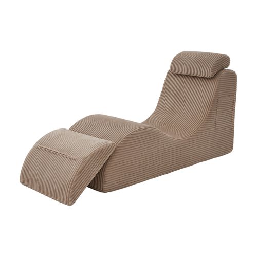 Fauteuil Lounge Avec Coussin Amovible Et Poche Latérale, Ergonomique, Velours Côtelé, Kaki
