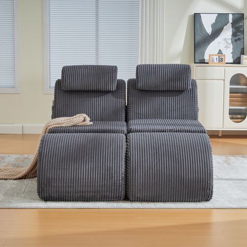 Fauteuil Lounge Avec Coussin Amovible Et Poche Latérale, Ergonomique, Velours Côtelé, Gris Foncé