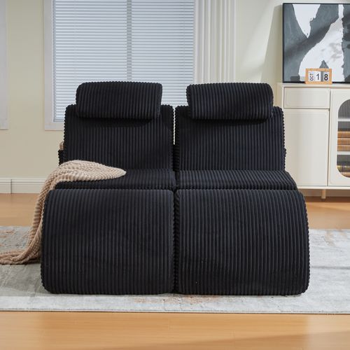 Fauteuil Lounge Avec Coussin Amovible Et Poche Latérale, Ergonomique, Velours Côtelé, Noir