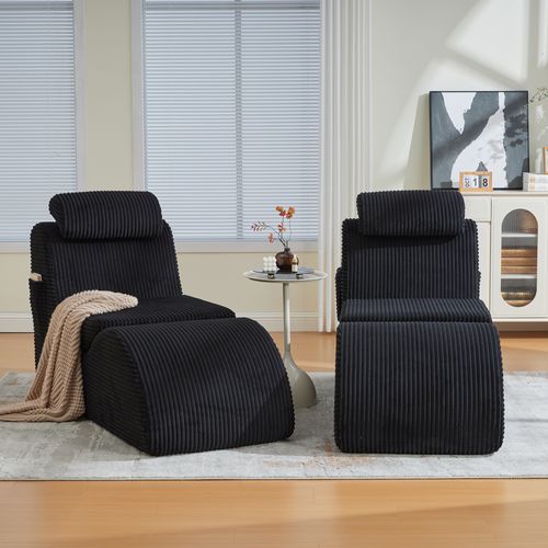 Fauteuil Lounge Avec Coussin Amovible Et Poche Latérale, Ergonomique, Velours Côtelé, Noir