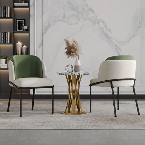 Lot De 2 Chaises De Salle à Manger, Pieds Inclinés Réglables, Confortable, Cuir Pvc Beige Et Vert