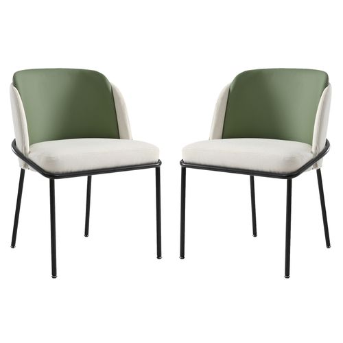 Lot De 2 Chaises De Salle à Manger, Pieds Inclinés Réglables, Confortable, Cuir Pvc Beige Et Vert
