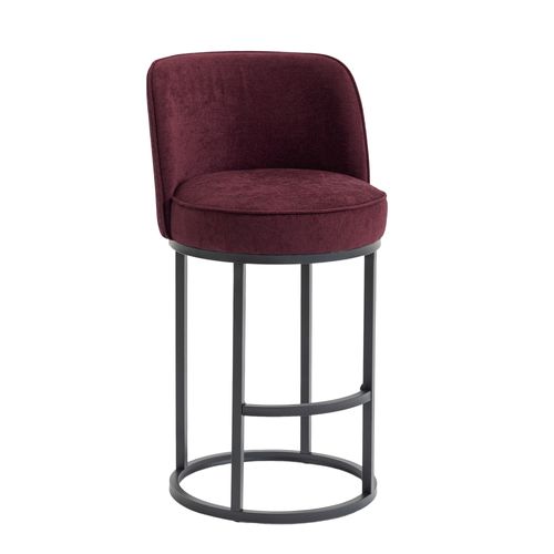 Tabouret De Bar Lot De 2, Dossier Ergonomique, Assise Rembourrée, Pieds Métal Noir, Lin Bordeaux