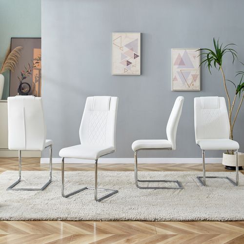 Chaise De Salle à Manger Lot De 4, Dossier Ajouré, Scandinave, Pieds Métal Antidérapants, Blanc