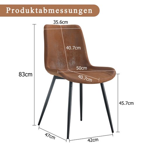 Ensemble 4 Chaises Modernes, Assise Large, Pieds Métal, Tissu Technique, Marron/noir