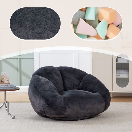 Fauteuil Poire - Mousse à Mémoire De Forme Et Base Antidérapante - En Fausse Fourrure - Noir