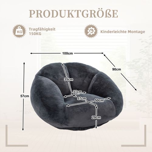 Fauteuil Poire - Mousse à Mémoire De Forme Et Base Antidérapante - En Fausse Fourrure - Noir