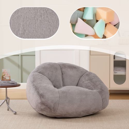 Fauteuil Poire - Mousse à Mémoire De Forme Et Base Antidérapante - En Fausse Fourrure - Gris Clair