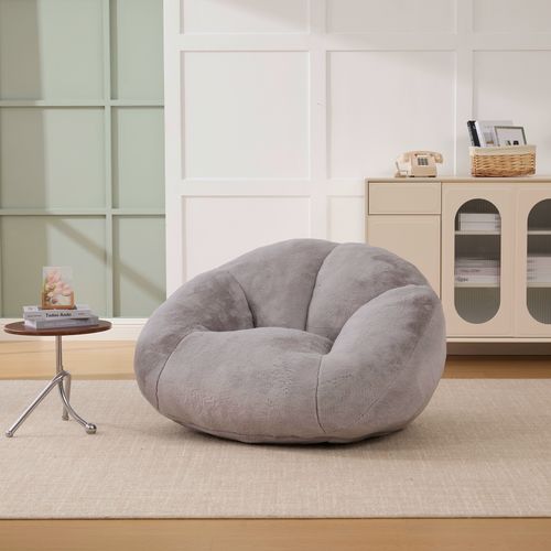 Fauteuil Poire - Mousse à Mémoire De Forme Et Base Antidérapante - En Fausse Fourrure - Gris Clair