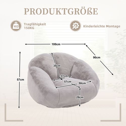 Fauteuil Poire - Mousse à Mémoire De Forme Et Base Antidérapante - En Fausse Fourrure - Gris Clair