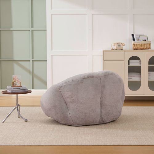 Fauteuil Poire - Mousse à Mémoire De Forme Et Base Antidérapante - En Fausse Fourrure - Gris Clair