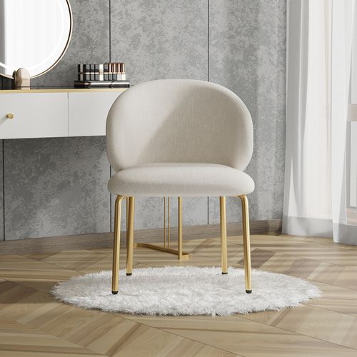 Chaise De Salle à Manger Avec Pieds Dorés, Assise Confortable - En Chenille - Beige