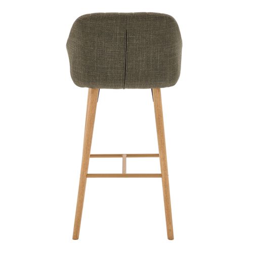 Tabouret De Bar Lot De 2, Dossier Haut, Accoudoirs, Assise Confortable, Pieds Bois, Lin Vert