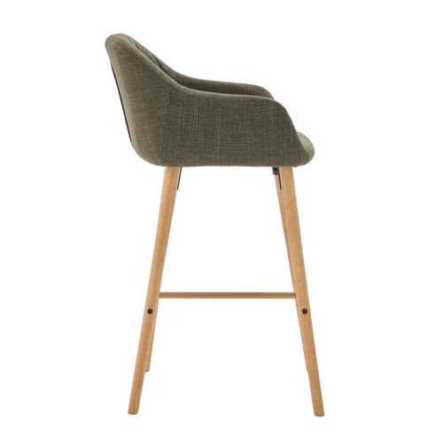 Tabouret De Bar Lot De 2, Dossier Haut, Accoudoirs, Assise Confortable, Pieds Bois, Lin Vert