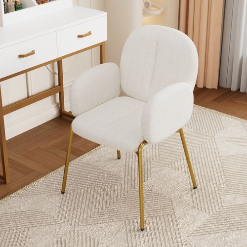 Chaise De Salle à Manger Avec Pieds Dorés, Assise Confortable - En Tissu Teddy - Beige