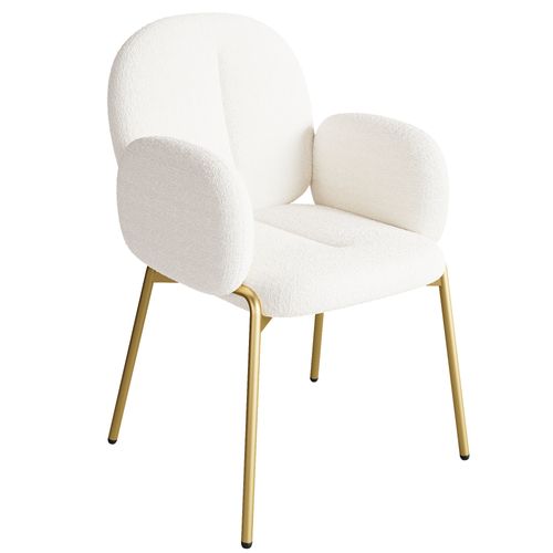 Chaise De Salle à Manger Avec Pieds Dorés, Assise Confortable - En Tissu Teddy - Beige