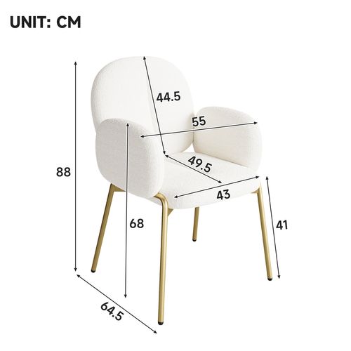 Chaise De Salle à Manger Lot De 2 - Avec Accoudoirs Et Pieds Dorés, Assise Tissu Teddy Doux, Beige