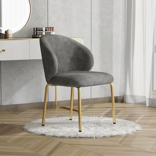 Chaise De Salle à Manger - Lot De 2 Avec Assise En Chenille Et Pieds Métalliques Dorés - Gris