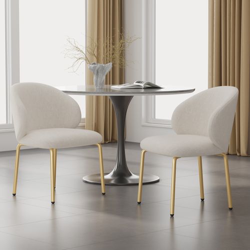 Chaise De Salle à Manger - Lot De 2 Avec Assise En Chenille Et Pieds Métalliques Dorés - Beige