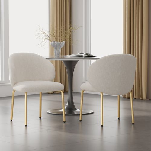 Chaise De Salle à Manger - Lot De 2 Avec Assise En Chenille Et Pieds Métalliques Dorés - Beige