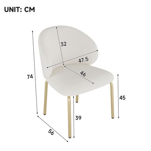 Chaise De Salle à Manger - Lot De 2 Avec Assise En Chenille Et Pieds Métalliques Dorés - Beige
