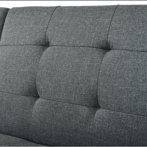 Canapé-lit Convertible 2 Places, Dossier 5 Positions, Lin, Cadre Métal, Gris