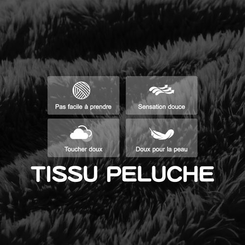 Canapé Compressé 3 Places Avec 3 Poufs, Tissu Peluche, Noir