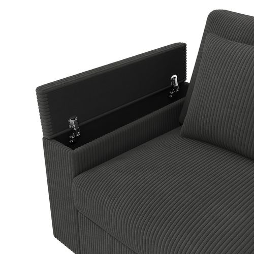 Canapé Droit 4 Places Moderne Avec Console Centrale Et Ports USB, Velours Côtelé, Gris