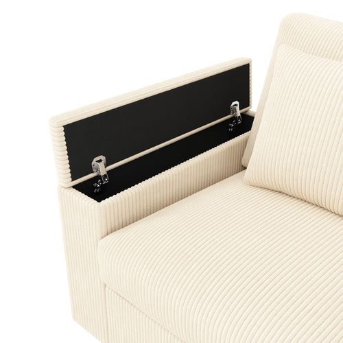 Canapé Droit 4 Places Moderne Avec Console Centrale Et Ports USB, Velours Côtelé, Beige