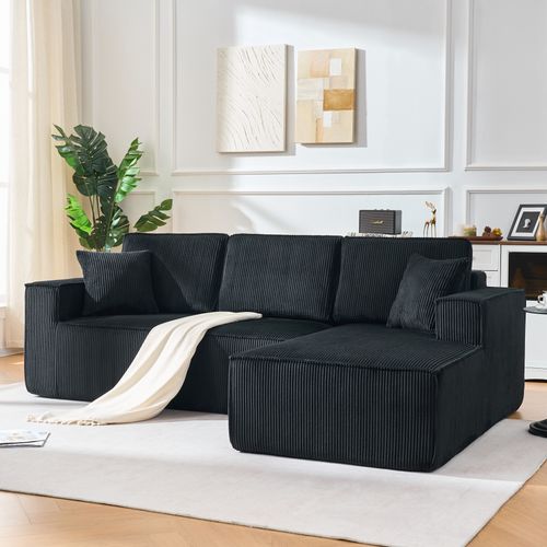 Canapé D’angle 3 Places, Méridienne, Mousse Haute Densité, Velours Côtelé, Noir