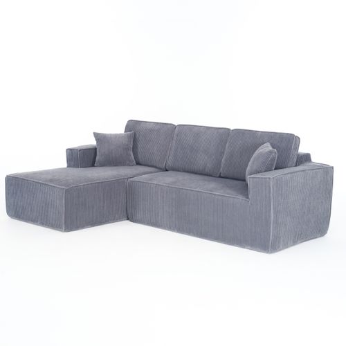 Canapé D’angle 3 Places Avec Méridienne, Mousse Haute Densité, Velours Côtelé, Gris